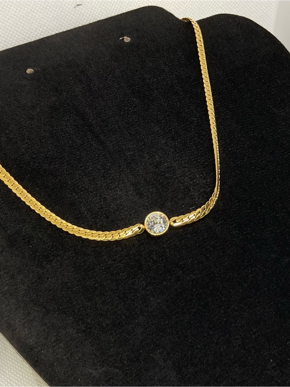 Gold-Tone Chain Necklace with Center Clear Stone